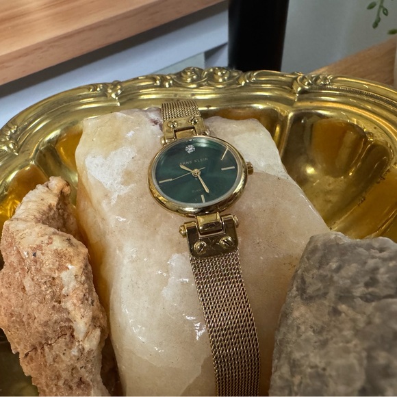 Anne Klein Gold Mesh Watch with Green Dial - Picture 2 of 5